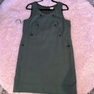 J Crew dark green button shift dress work 100% cotton size 10